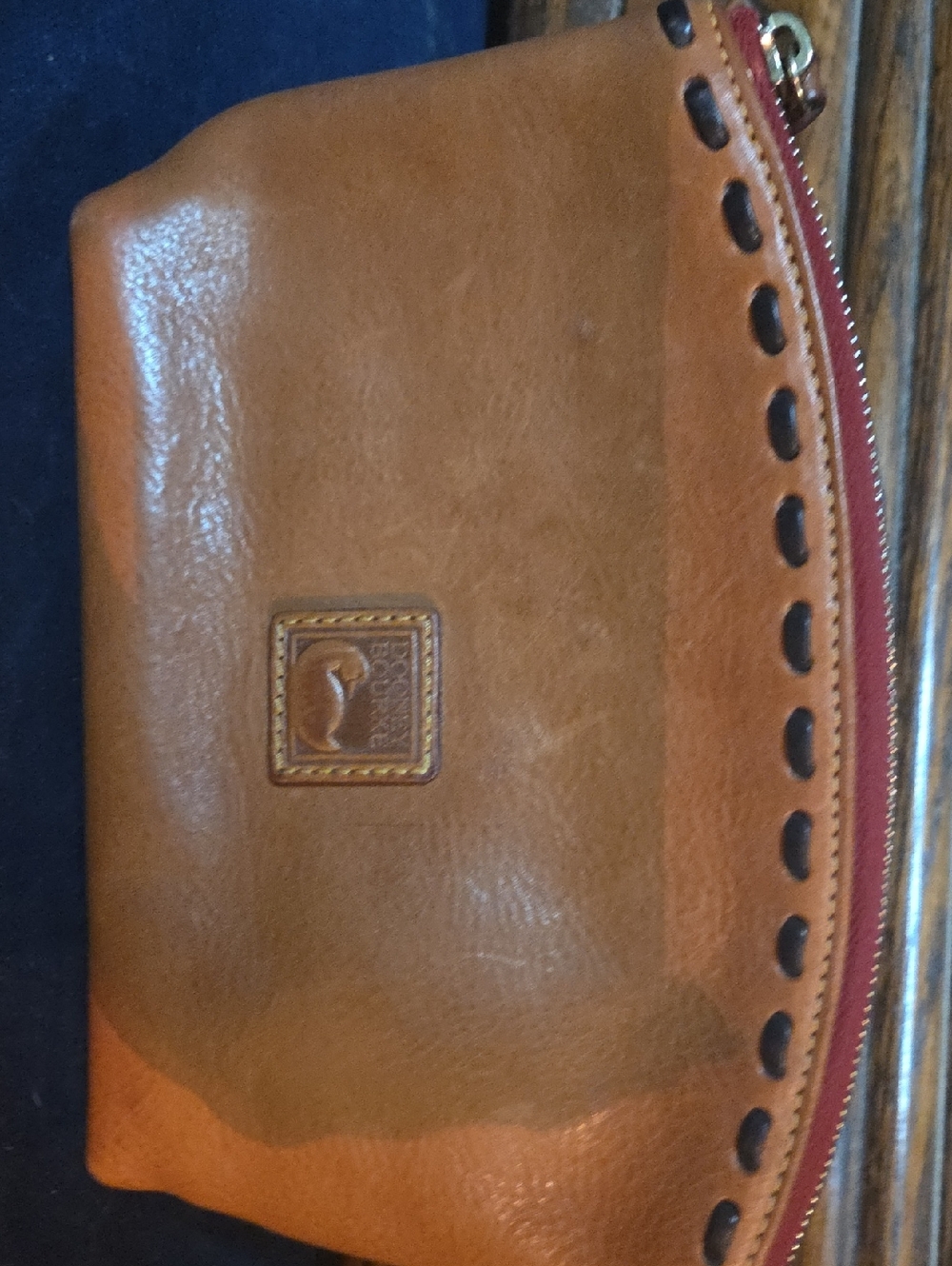 Dooney & Bourke Two-Tone Brown Leather Toiletry Bag with Logo